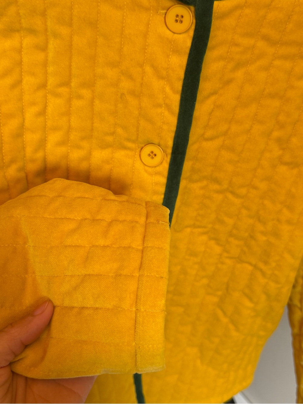 Urge Quilted Yellow Jacket with Dark Green Trim - Picture 6 of 10